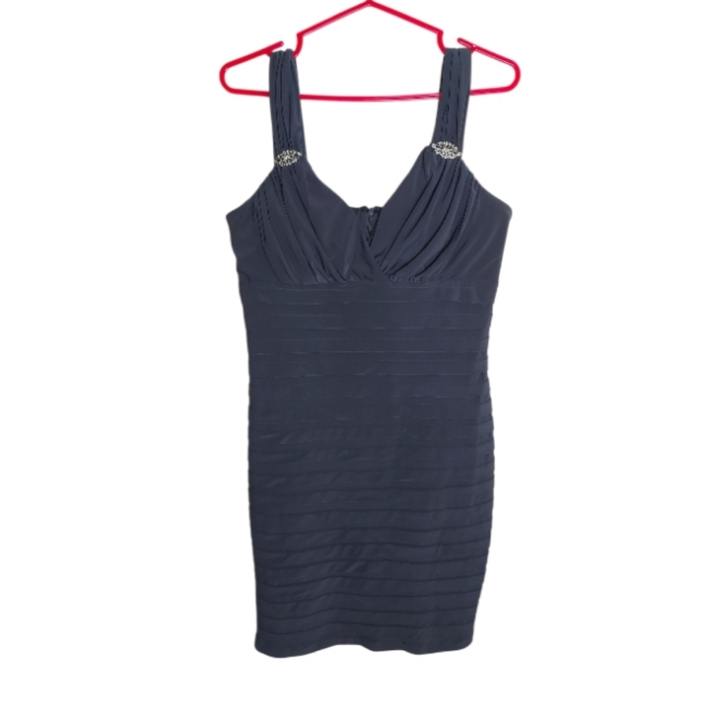Scarlett Nite Slate Grey Layered Dress With Jeweled Straps